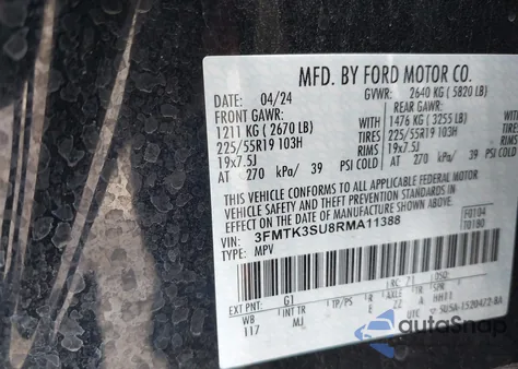 2024 Ford Mustang Mach-E Premium z USA, uszkodzony, nr VIN 3FMTK3SU8RMA11388